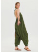 Khaki Bohemian Jumpsuit with Elasticated Legs and Tied Neck 4483